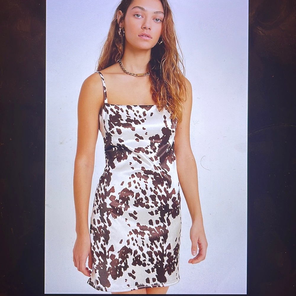 UO Cow Print Sateen Mini Dress